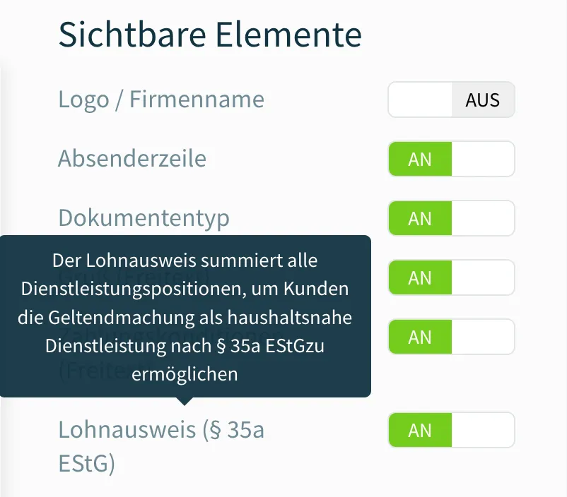 Lohnkostenausweis in Angeboten und Rechnungen aktivieren